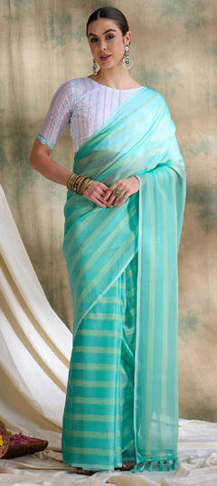 Green color Saree in Art Silk fabric with Sequence, Zari work