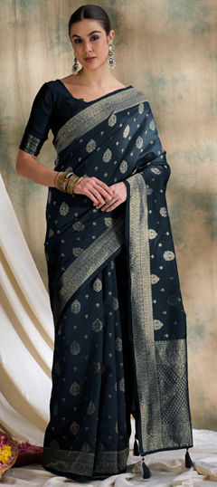 Black and Grey color Saree in Banarasi Silk fabric with Weaving work