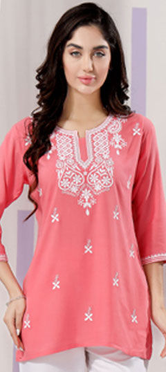 Pink and Majenta color Kurti in Rayon fabric with Embroidered work