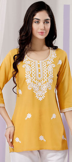 Yellow color Kurti in Rayon fabric with Embroidered work
