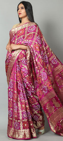 Pink and Majenta color Saree in Art Silk fabric with Bandhej, Printed, Weaving work