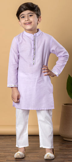 Purple and Violet color Boys Kurta Pyjama in Silk fabric with Resham, Thread work