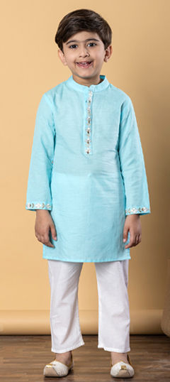 Blue color Boys Kurta Pyjama in Silk fabric with Resham, Thread work