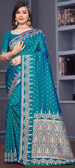 Blue color Saree in Silk fabric with Weaving, Zari work