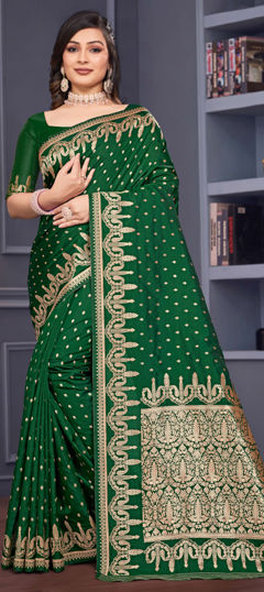 Green color Saree in Silk fabric with Weaving, Zari work