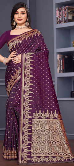 Red and Maroon color Saree in Silk fabric with Weaving, Zari work