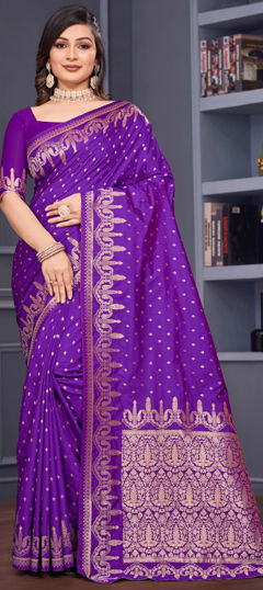 Purple and Violet color Saree in Silk fabric with Weaving, Zari work