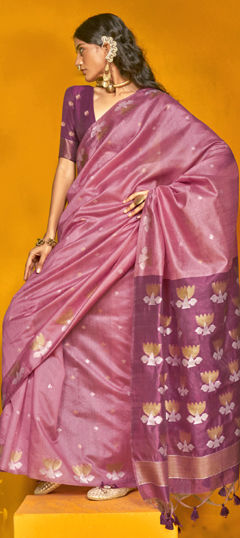 Pink and Majenta color Saree in Tussar Silk fabric with Weaving work