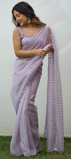 Purple and Violet color Saree in Organza Silk fabric with Sequence, Weaving work