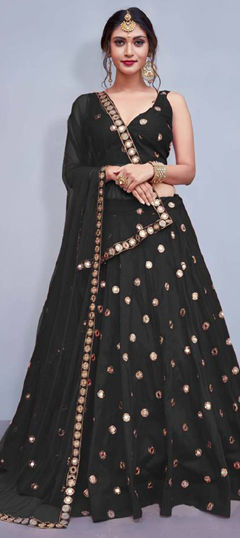 Black and Grey color Lehenga in Silk fabric with Sequence work