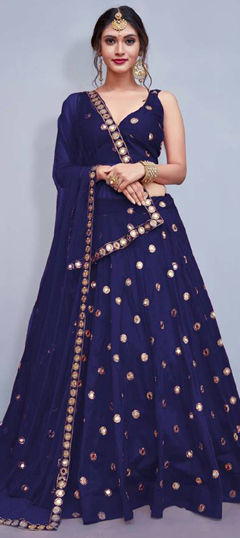 Blue color Lehenga in Silk fabric with Sequence work