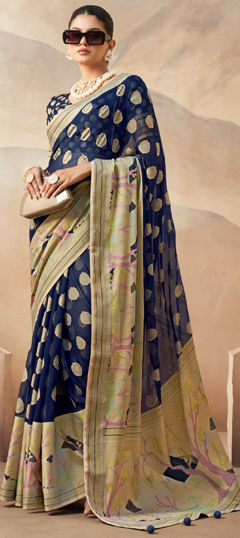 Blue color Saree in Georgette fabric with Weaving work