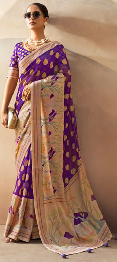 Purple and Violet color Saree in Georgette fabric with Weaving work