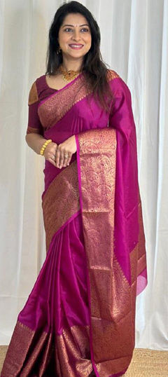 Pink and Majenta color Saree in Art Silk fabric with Weaving work