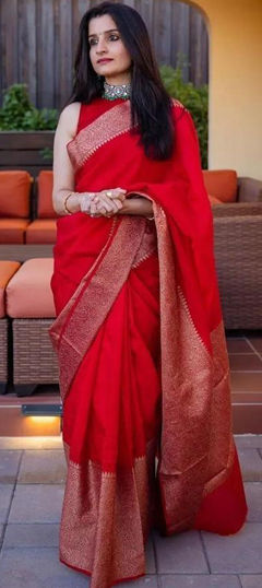 Red and Maroon color Saree in Art Silk fabric with Weaving work