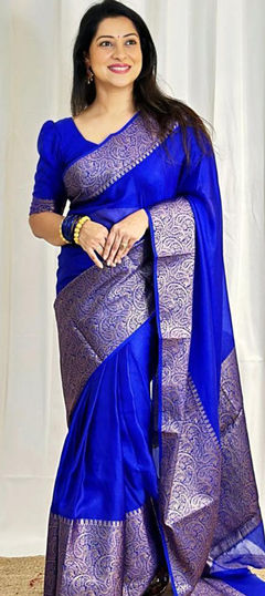 Blue color Saree in Art Silk fabric with Weaving work