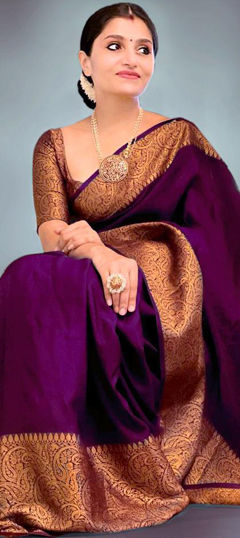 Purple and Violet color Saree in Art Silk fabric with Weaving work