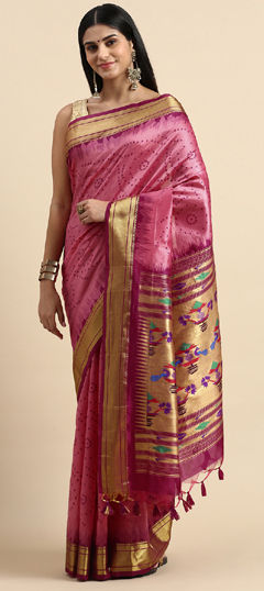 Pink and Majenta color Saree in Art Silk fabric with Bandhej, Printed, Weaving, Zari work