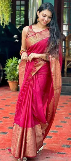 Pink and Majenta color Saree in Art Silk fabric with Weaving work