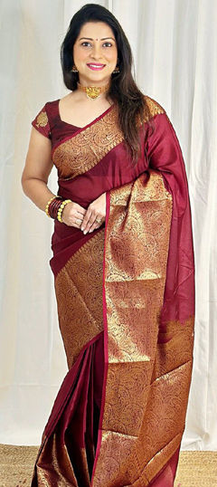 Red and Maroon color Saree in Art Silk fabric with Weaving work