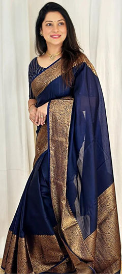 Blue color Saree in Art Silk fabric with Weaving work