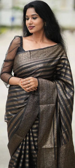 Black and Grey color Saree in Art Silk fabric with Weaving work