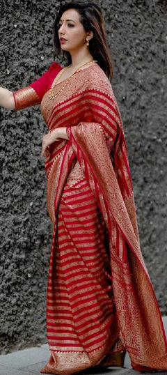 Red and Maroon color Saree in Art Silk fabric with Weaving work