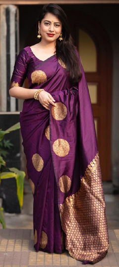 Purple and Violet color Saree in Jacquard fabric with Weaving work