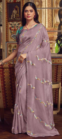 Purple and Violet color Saree in Chiffon fabric with Sequence work