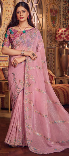 Pink and Majenta color Saree in Chiffon fabric with Sequence work