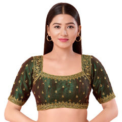 Green color Blouse in Silk fabric with Embroidered, Thread, Zari work