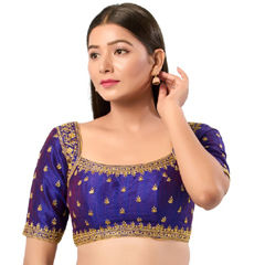 Purple and Violet color Blouse in Silk fabric with Thread, Zari work