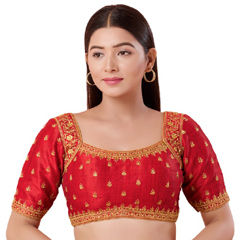 Red and Maroon color Blouse in Silk fabric with Embroidered, Thread, Zari work