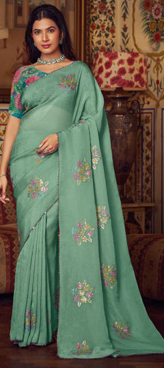 Green color Saree in Chiffon fabric with Sequence work