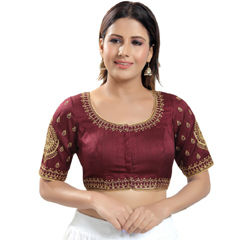 Red and Maroon color Blouse in Silk fabric with Embroidered, Sequence, Thread, Zari work