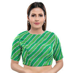 Green color Blouse in Organza Silk fabric with Lehariya, Printed work