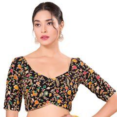Black and Grey color Blouse in Silk fabric with Embroidered, Thread work