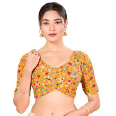 Yellow color Blouse in Silk fabric with Embroidered, Thread work