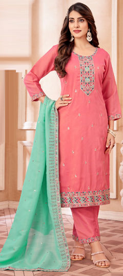 Pink and Majenta color Salwar Kameez in Silk fabric with Embroidered, Sequence, Thread, Zari work