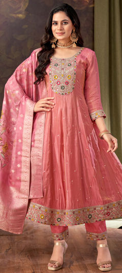 Pink and Majenta color Salwar Kameez in Silk fabric with Embroidered, Sequence, Thread, Zari work