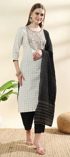 White and Off White color Salwar Kameez in Cotton fabric with Sequence, Thread, Zari work