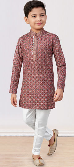 Multicolor color Boys Kurta Pyjama in Rayon fabric with Digital Print, Embroidered, Thread work