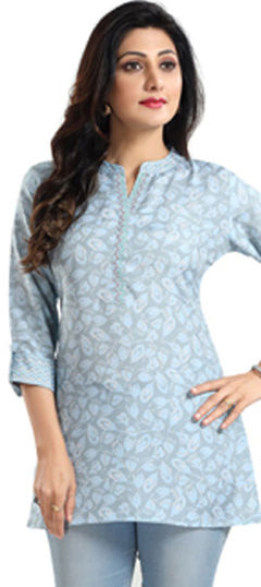 Black and Grey color Kurti in Rayon fabric with Printed work