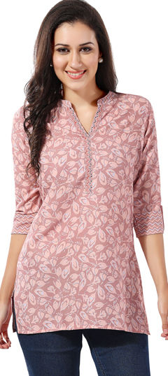 Pink and Majenta color Kurti in Rayon fabric with Printed work