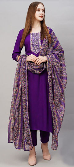 Purple and Violet color Salwar Kameez in Rayon fabric with Digital Print work