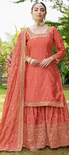 Pink and Majenta color Salwar Kameez in Silk fabric with Embroidered, Sequence, Thread work