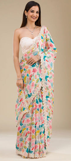 Multicolor color Saree in Georgette fabric with Digital Print, Embroidered, Sequence work