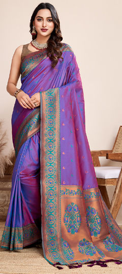 Purple and Violet color Saree in Jacquard fabric with Weaving work