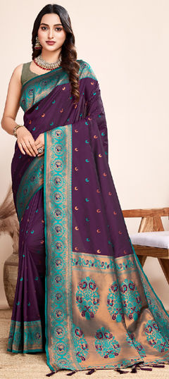 Purple and Violet color Saree in Jacquard fabric with Weaving work