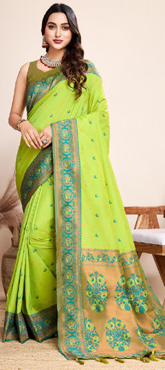 Yellow color Saree in Jacquard fabric with Weaving work
